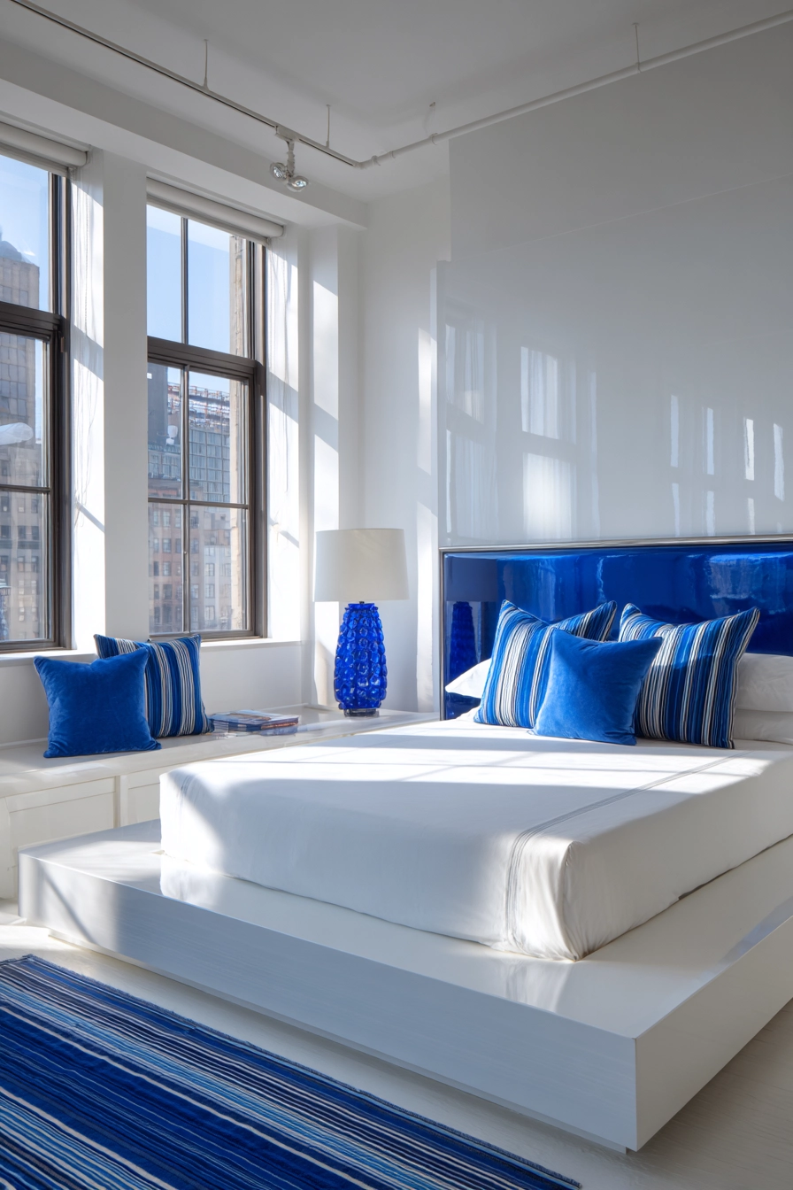 white bedroom with blue accents 16