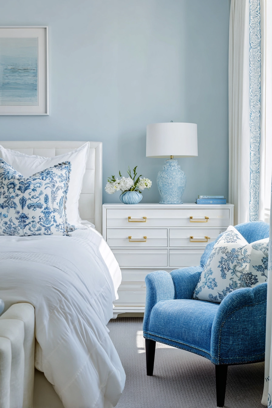 white bedroom with blue accents 5