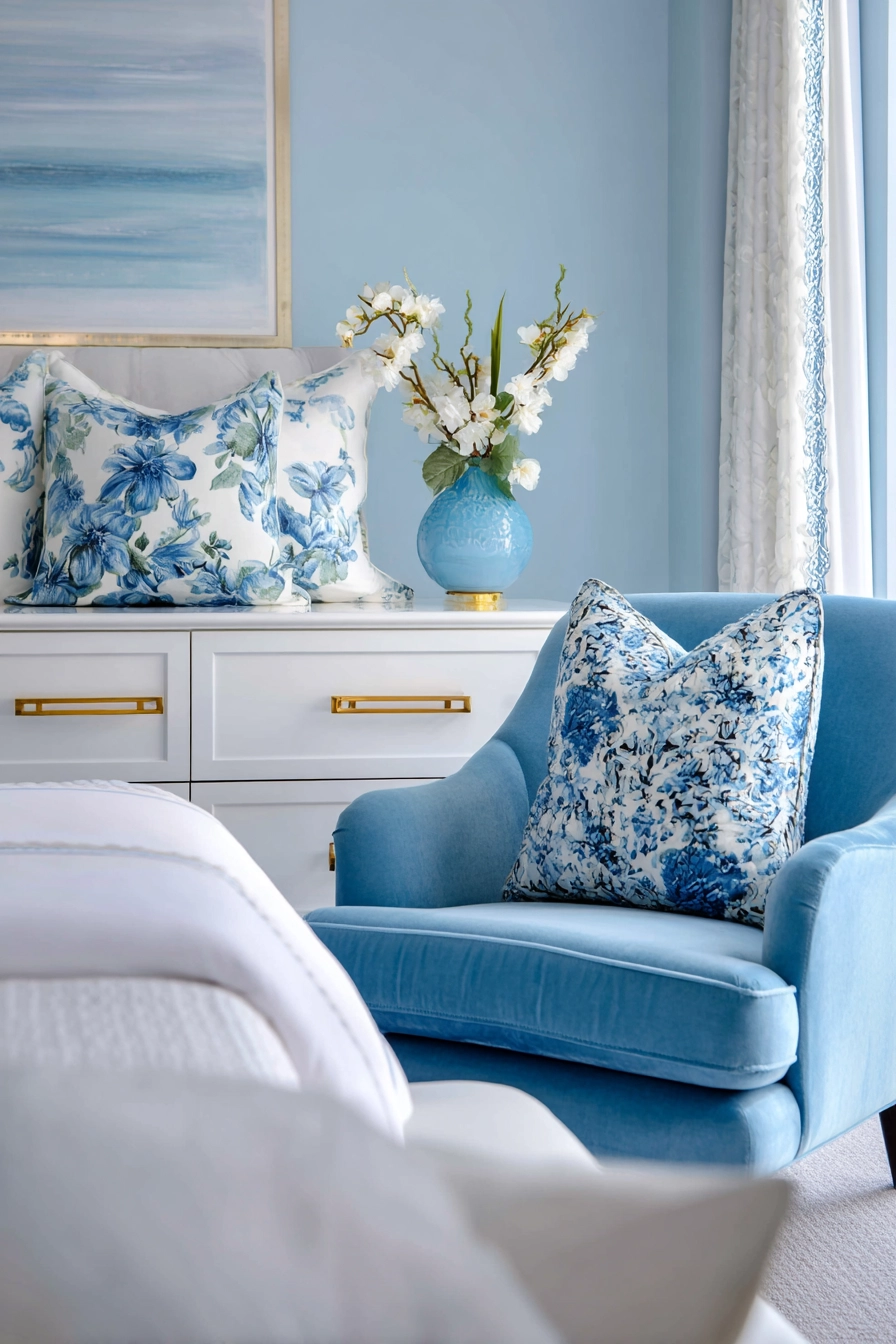 white bedroom with blue accents 6