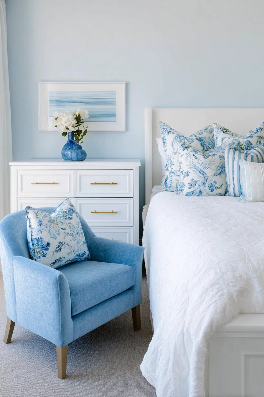 white bedroom with blue accents 7