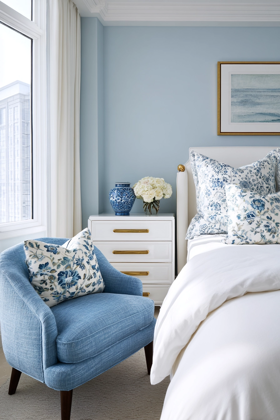 white bedroom with blue accents 8