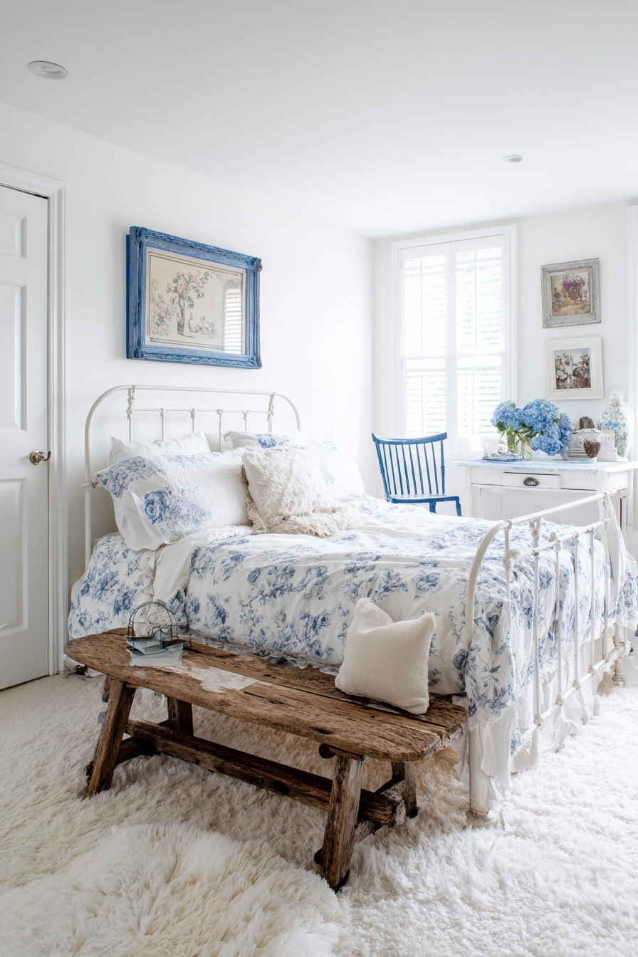 white bedroom with blue accents 9