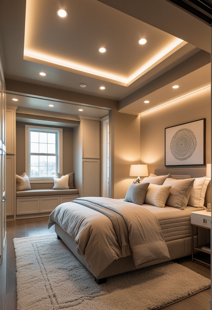 A cozy basement bedroom with a bed, bedside table, lamp, and window letting in natural light.
